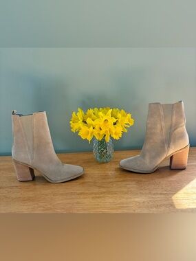 Marc Fisher Beige Suede Block Heel Ankle Booties